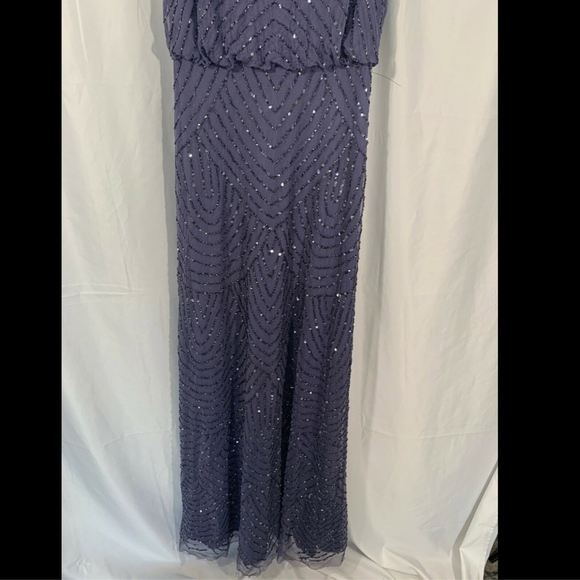 EUC! Adrianna Papell Art Deco Beaded Blouson Gown in Dark Heather [SZ: 2 ]‎ - Picture 4 of 14